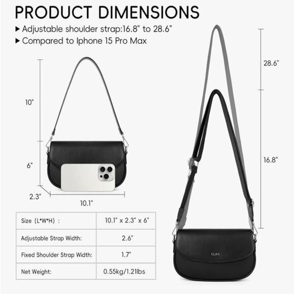 NWT CLUCI Women’s Small Shoulder Bag Clutch Designer tote Black - Picture 2 of 10